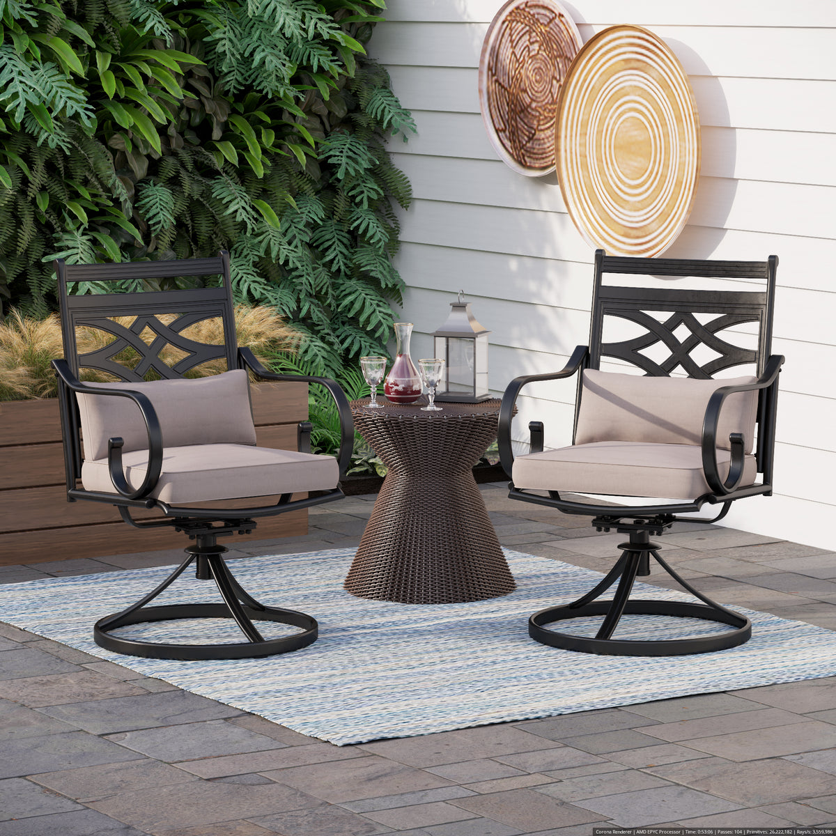 2-Piece Hollow-out Patio Dining Chairs with Thick Cushions