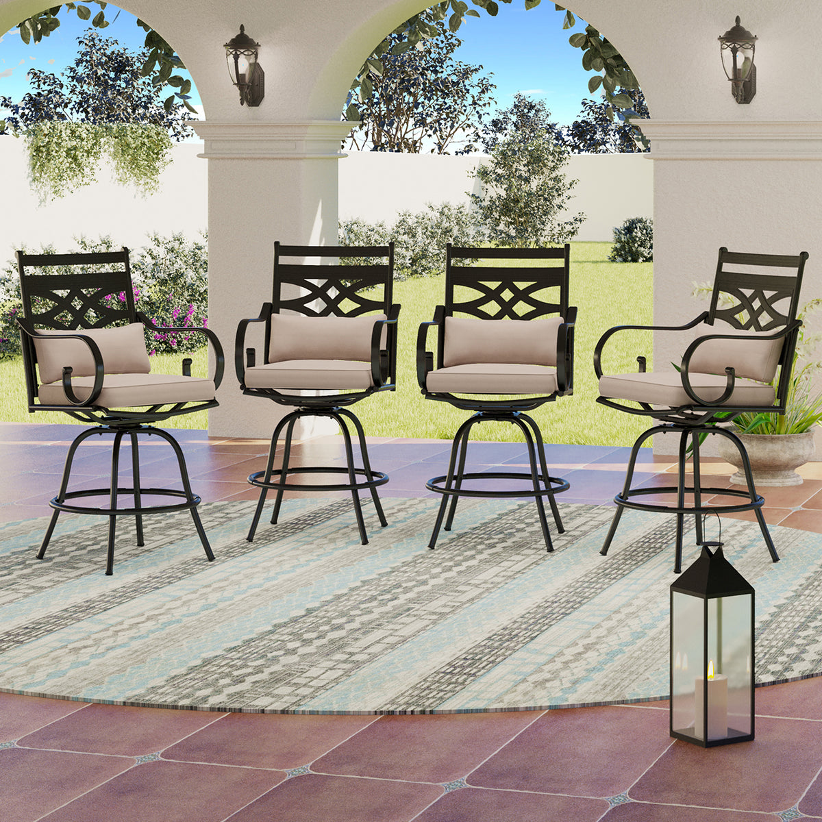 PHI VILLA 46"Classic Pattern Back High Bar Stool