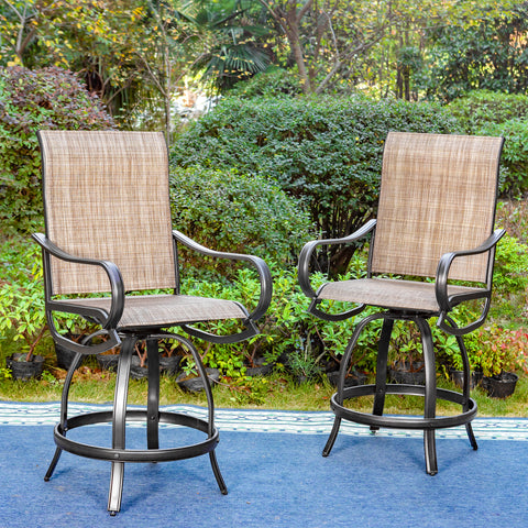 2-Piece Outdoor Swivel Textilene Bar Stools with Reinforced Base