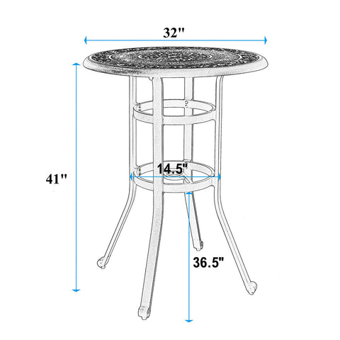 41" Height Cast Aluminum Patio Outdoor Pub High Round/Square Bar Table