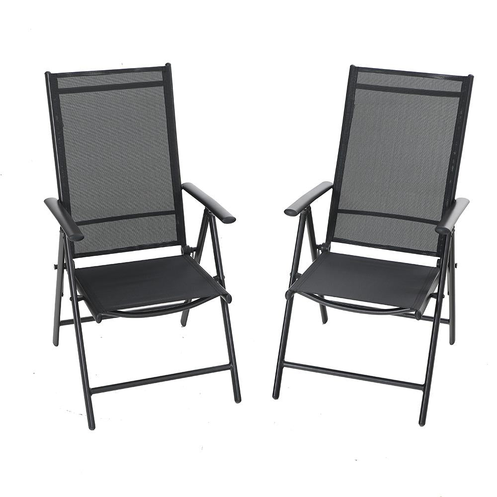 Pre-assembled Aluminum & Steel Frame Reclining Folding Sling Chair, Set of 2