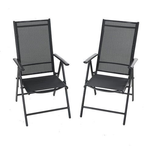Pre-assembled Aluminum & Steel Frame Reclining Folding Sling Chair, Set of 2
