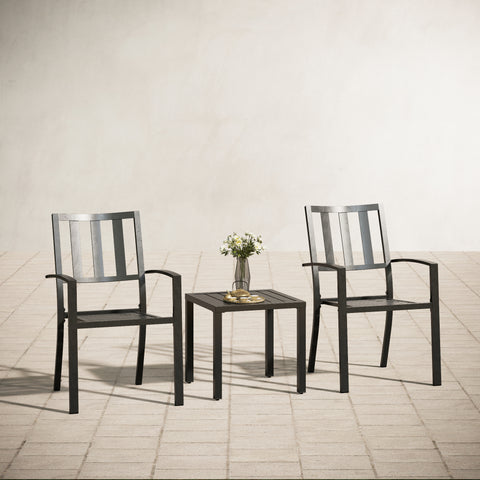 Side Table & 2 Stackable Chairs 3-Piece Outdoor Bistro Set