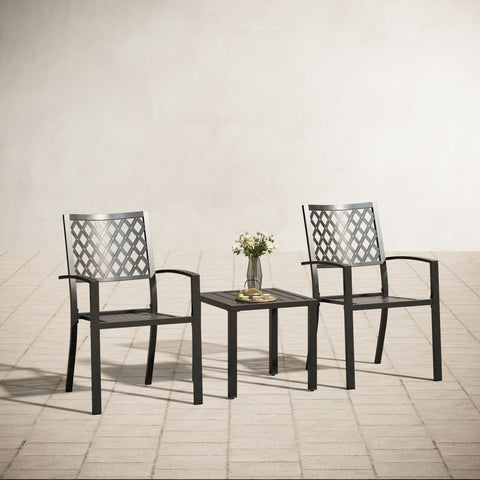 Side Table & 2 Stackable Chairs 3-Piece Outdoor Bistro Set