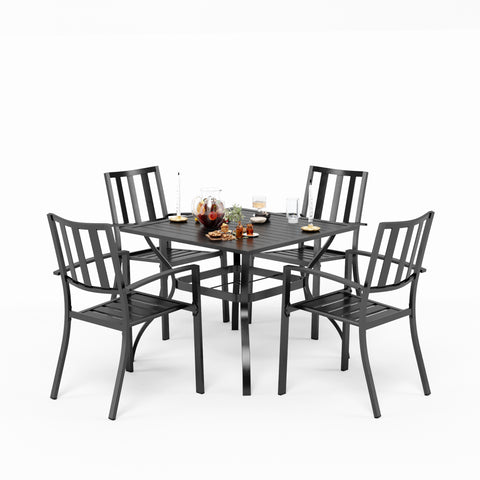 5-Piece Patio Dining Set Steel Square Table and Stackable Chair