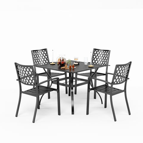 5-Piece Patio Dining Set Steel Square Table and Stackable Chair