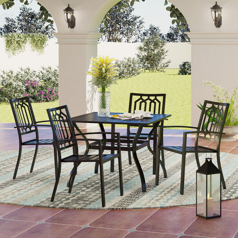 5-Piece Patio Dining Set Steel Square Table and Stackable Chair