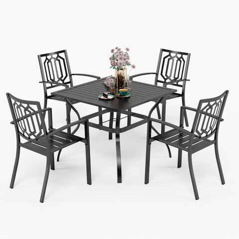 5-Piece Patio Dining Set Steel Square Table and Stackable Chair