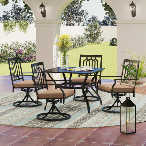 Square Table and Cushioned Swivel Chairs 5-Piece Metal Patio Dining Set