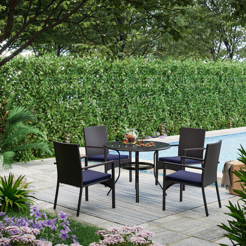 Round Table & Rattan Cushioned Dining Chairs 5-Piece Outdoor Dining Set