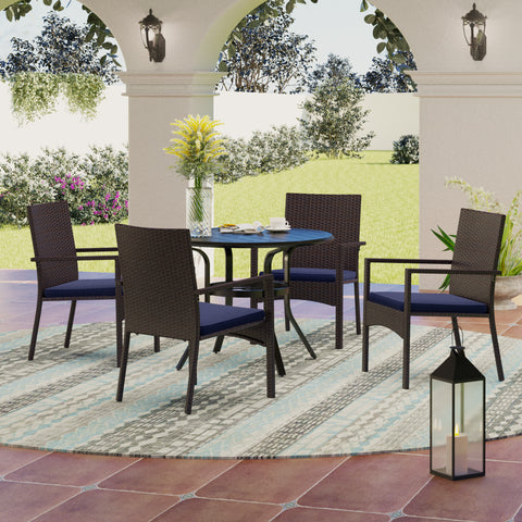 Round Table & Rattan Cushioned Dining Chairs 5-Piece Outdoor Dining Set
