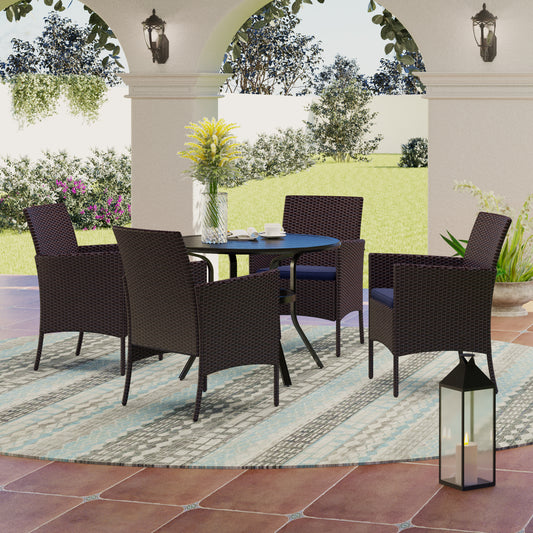 Round Table & Rattan Cushioned Dining Chairs 5-Piece Outdoor Dining Set