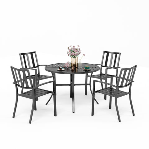 5-Piece Geometrically Stamped Round Table & Stackable Dining Chairs Outdoor Dining Set
