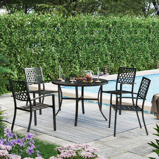 5-Piece Geometrically Stamped Round Table & Stackable Dining Chairs Outdoor Dining Set
