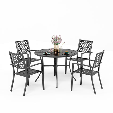 5-Piece Geometrically Stamped Round Table & Stackable Dining Chairs Outdoor Dining Set