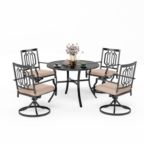 5-Piece Geometrically Stamped Round Table & Swivel Dining Chairs Outdoor Dining Set