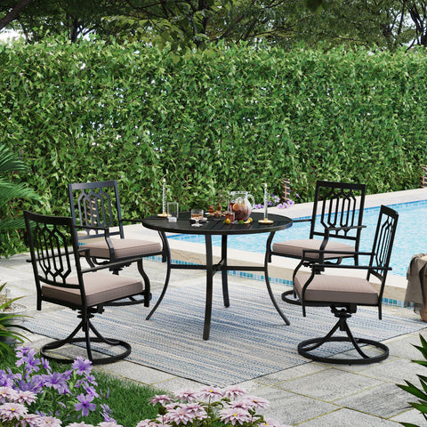 5-Piece Geometrically Stamped Round Table & Swivel Dining Chairs Outdoor Dining Set