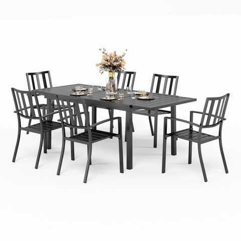 Adjustable Steel Table and Stackable Chairs Metal Outdoor Patio Dining Sets