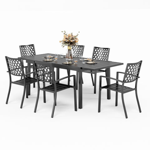 Adjustable Steel Table and Stackable Chairs Metal Outdoor Patio Dining Sets