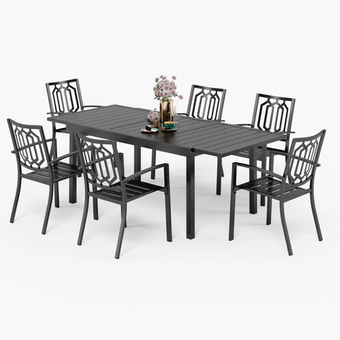 Adjustable Steel Table and Stackable Chairs Metal Outdoor Patio Dining Sets