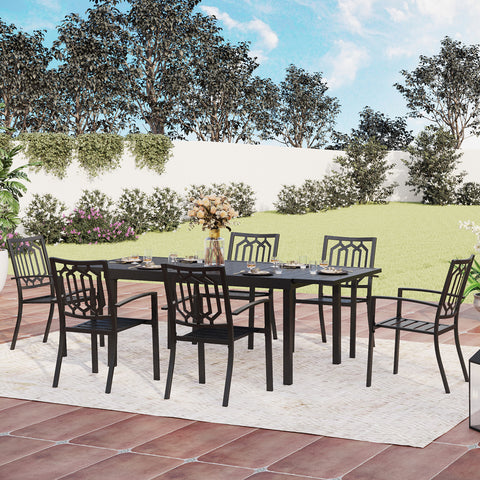 Adjustable Steel Table and Stackable Chairs Metal Outdoor Patio Dining Sets
