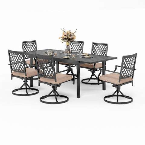 Adjustable Patio Table and Cushioned Swivel Chairs Large Metal Outdoor Patio Dining Sets