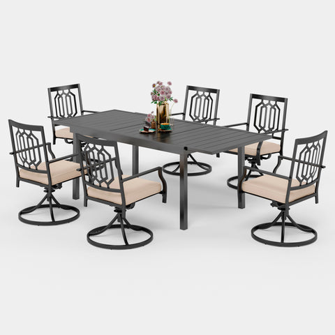 Adjustable Patio Table and Cushioned Swivel Chairs Large Metal Outdoor Patio Dining Sets