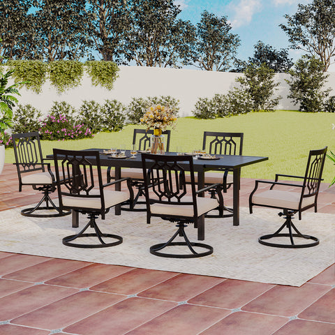 Adjustable Patio Table and Cushioned Swivel Chairs Large Metal Outdoor Patio Dining Sets