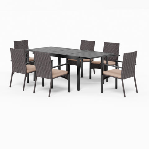 Extendable Table & Rattan Cushion Dining Chairs Outdoor Patio Dining Set