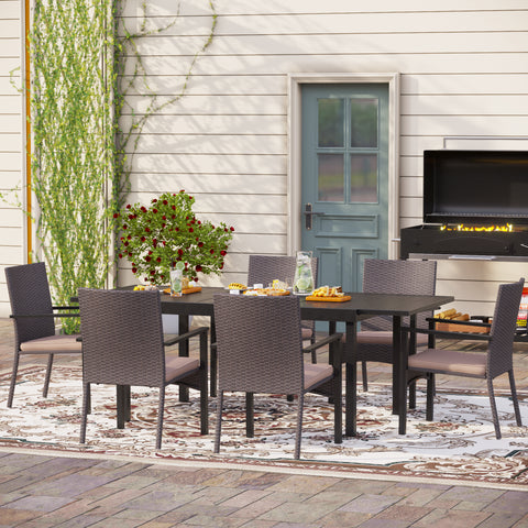 Extendable Table & Rattan Cushion Dining Chairs Outdoor Patio Dining Set