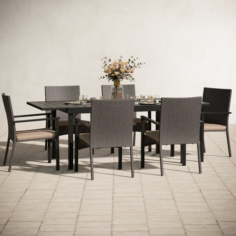 Extendable Table & Rattan Cushion Dining Chairs Outdoor Patio Dining Set
