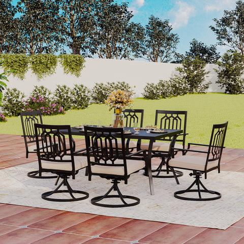 7-Piece Steel Panel Table and 6 Swivel Chairs Outdoor Patio Dining Sets