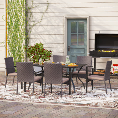 7-Piece Steel Table & Rattan Cushion Dining Chairs Outdoor Patio Dining Set