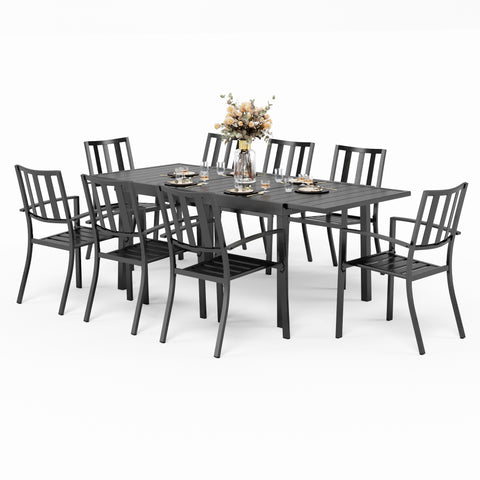 Adjustable Steel Table and Stackable Chairs Metal Outdoor Patio Dining Sets