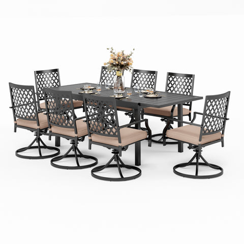 Adjustable Patio Table and Cushioned Swivel Chairs Large Metal Outdoor Patio Dining Sets