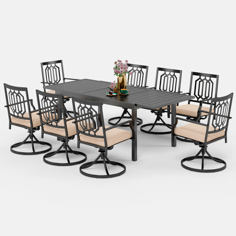 Adjustable Patio Table and Cushioned Swivel Chairs Large Metal Outdoor Patio Dining Sets