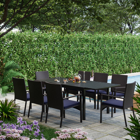 Rattan Wicker Cushioned Dining Chairs Set with Extendable Table