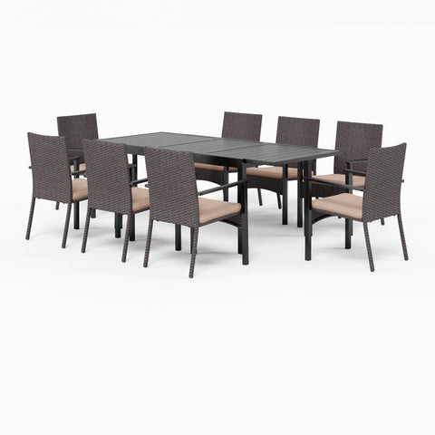 Extendable Table & Rattan Cushion Dining Chairs Outdoor Patio Dining Set