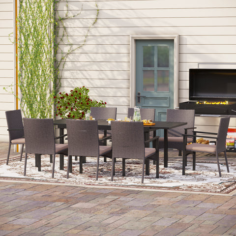 Extendable Table & Rattan Cushion Dining Chairs Outdoor Patio Dining Set