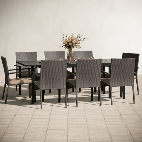 Extendable Table & Rattan Cushion Dining Chairs Outdoor Patio Dining Set