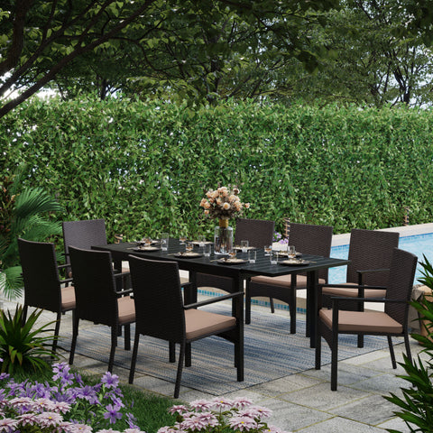 Extendable Table & Rattan Cushion Dining Chairs Outdoor Patio Dining Set