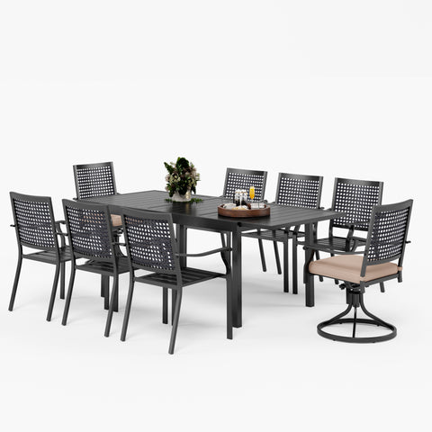 Outdoor Dining Set Extendable Steel Table & Bull's Eye Pattern Dining Chairs