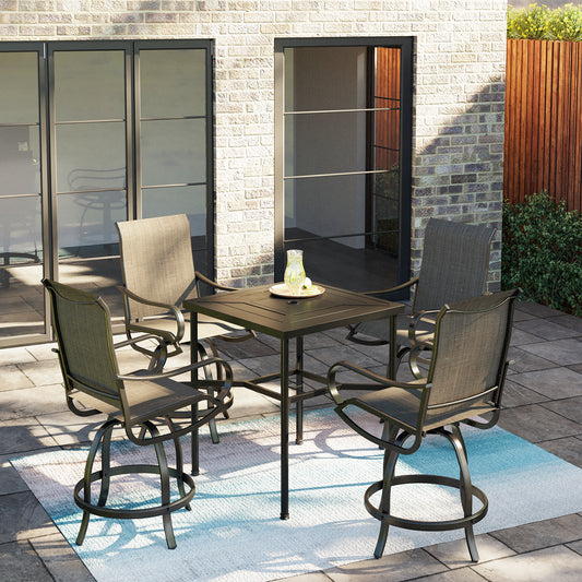 Outdoor Bar Stool Sets Swivel Textilene Bar Stools with Reinforced Base & Geometrically-stamped High Bar Table