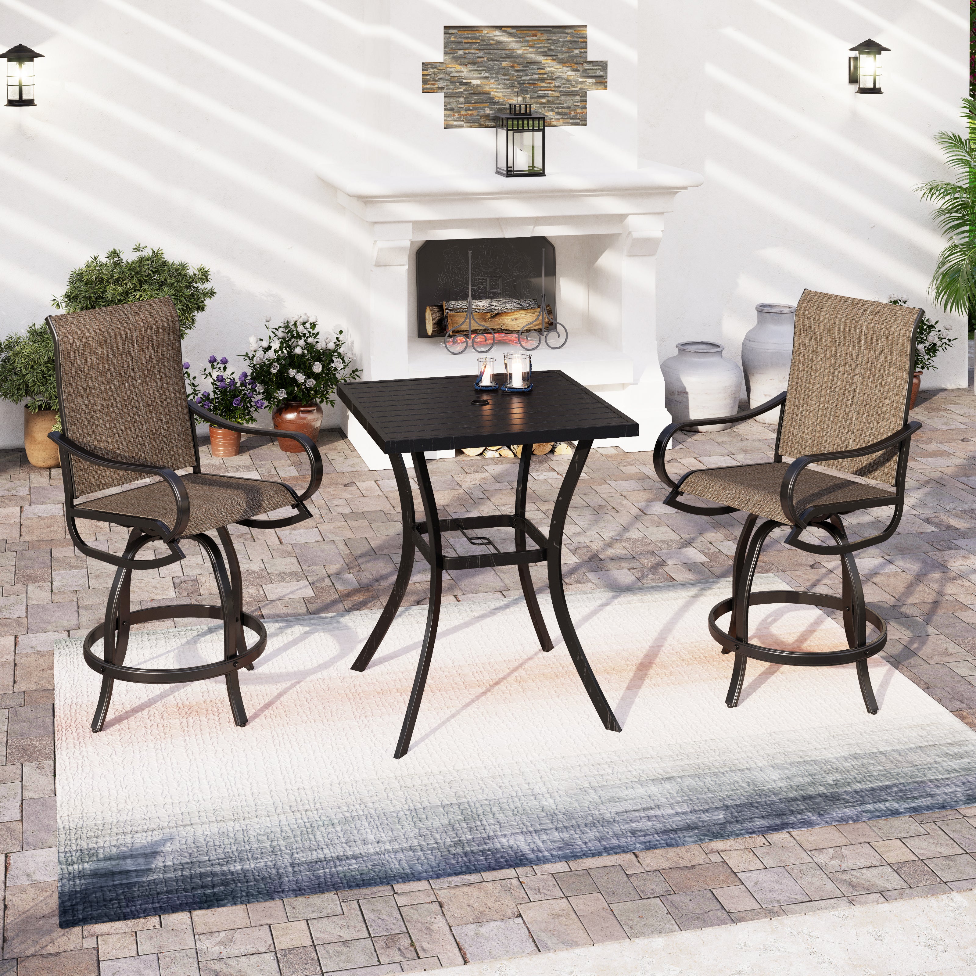 Sophia & William Outdoor Bar Stool Sets Swivel Textilene Bar Stools with Reinforced Base & Square High Bar Table