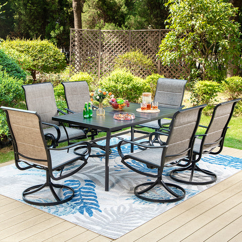 7-Piece Patio Dining Set Textilene Swivel Chairs & Steel Panel Table