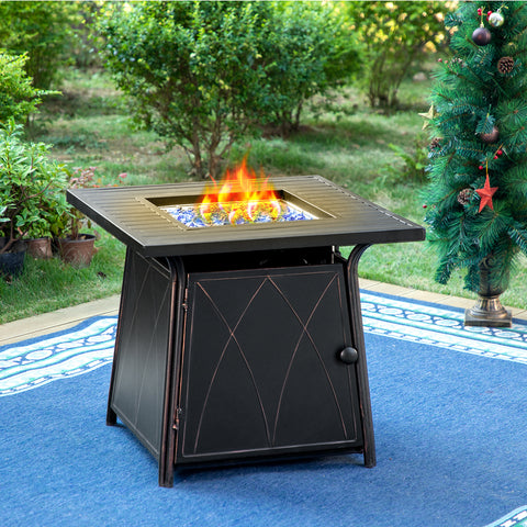 28 Inch, 50,000BTU Metal Gas Fire Pit Table with Lid