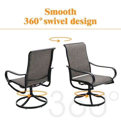 Rectangle Table and 6 Textilene Swivel Chairs 7-Piece Steel Outdoor Dining Set