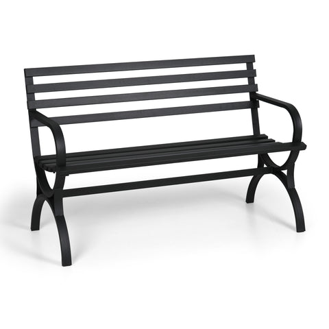 Black Outdoor Bench Set, Single Seat Chair & Metal Side Table