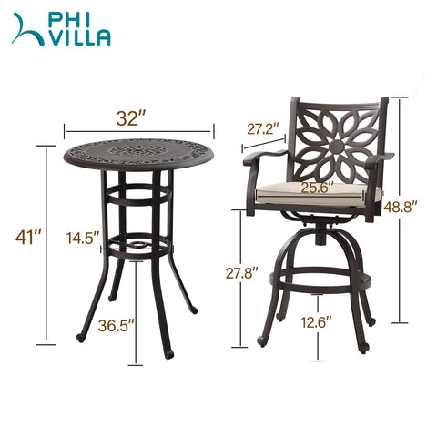 Cast Aluminum Outdoor Pub Height Swivel Bistro Bar Stools