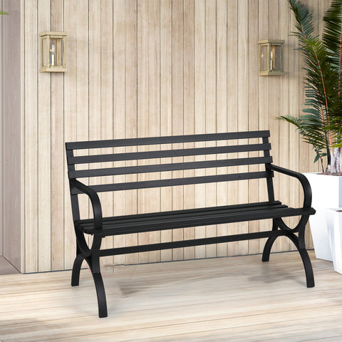 Black Outdoor Bench Set, Single Seat Chair & Metal Side Table